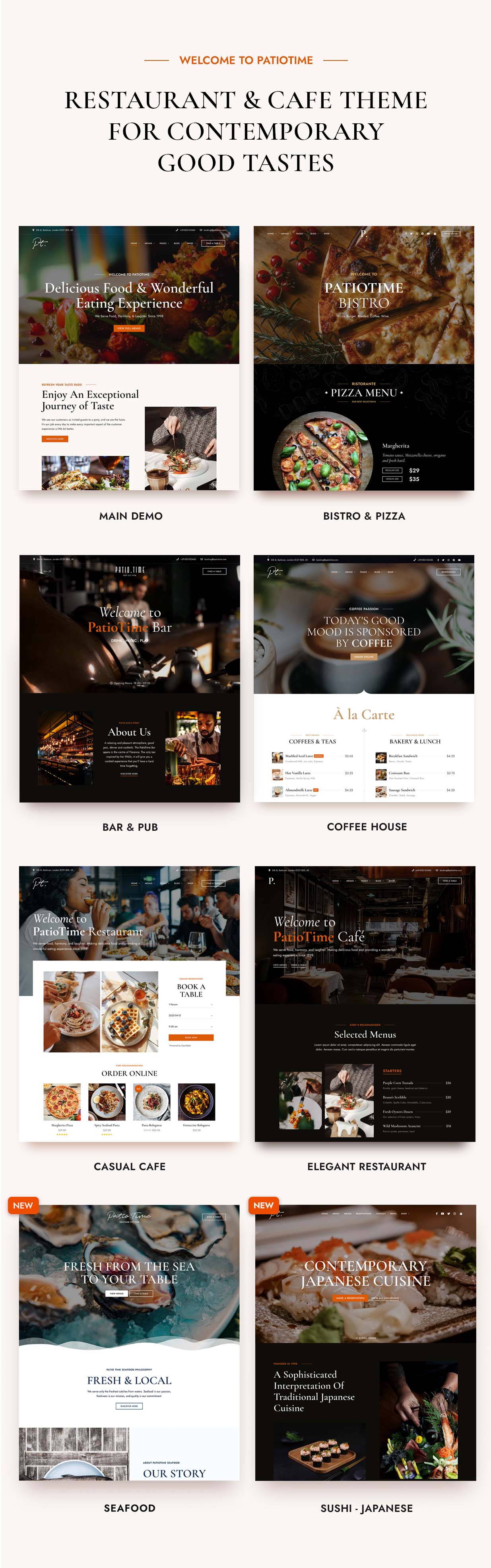 PatioTime - Tema de WordPress para restaurante.