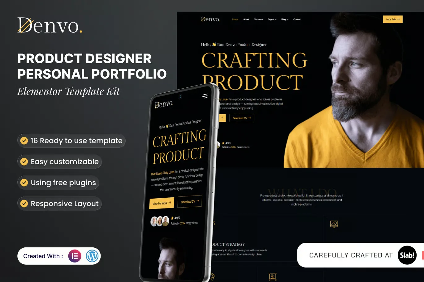 Denvo - Product Designer Personal Portfolio Elementor Template Kit