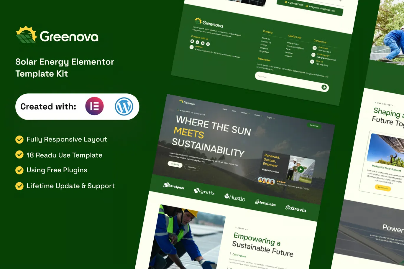 Greenova - Solar & Green Renewable Energy Elementor Template Kit