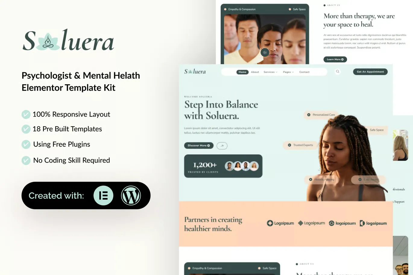 Soluera - Psychologist & Mental Health Elementor Template Kit