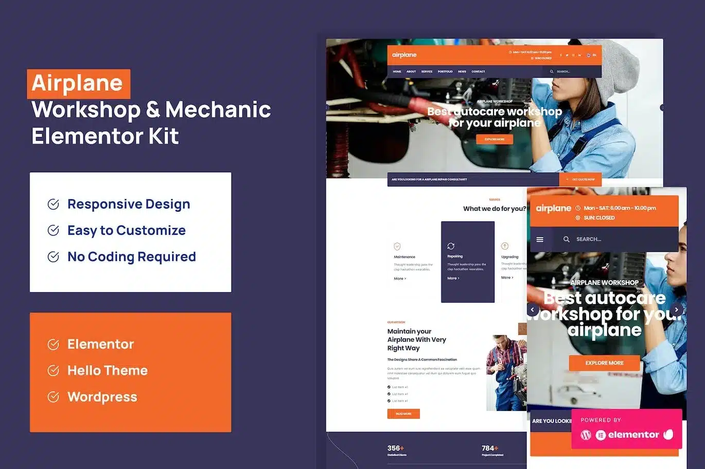 Airplane Mechanic Workshop Elementor Template Kit