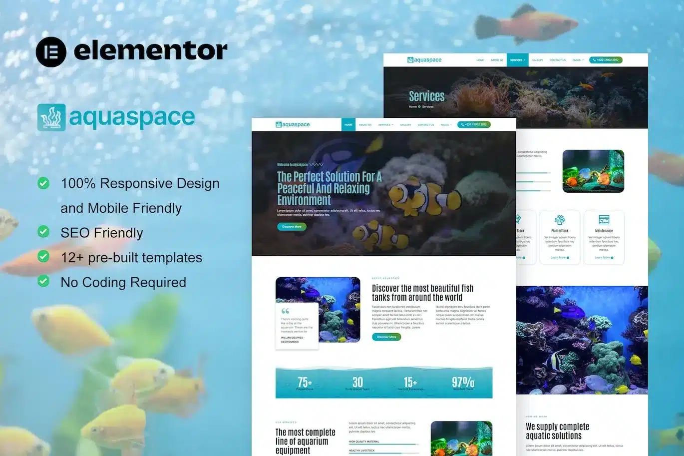 Aquaspace Fish Aquarium & Aquascape Service Elementor Template Kit