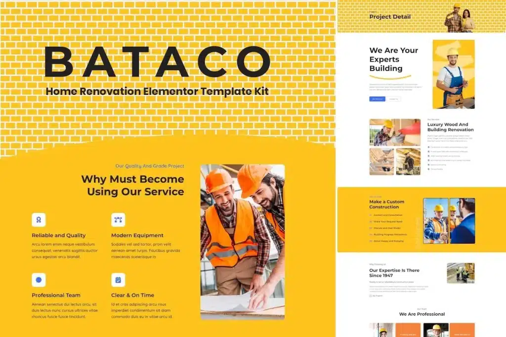 Bataco Home Renovation & Construction Elementor Template Kit