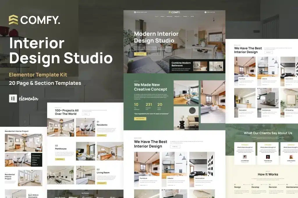 Comfy Interior Design Studio & Architecture Wordpress Elementor Template Kit