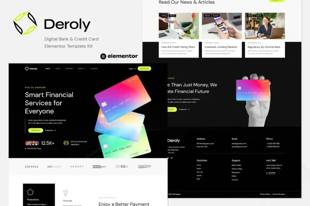 Deroly Digital Bank & Credit Card Elementor Template Kit