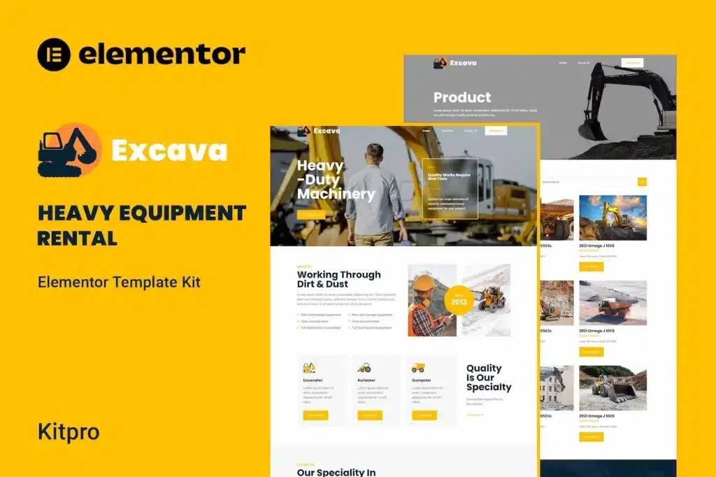 Excava Heavy Equipment Rental Elementor Template Kit