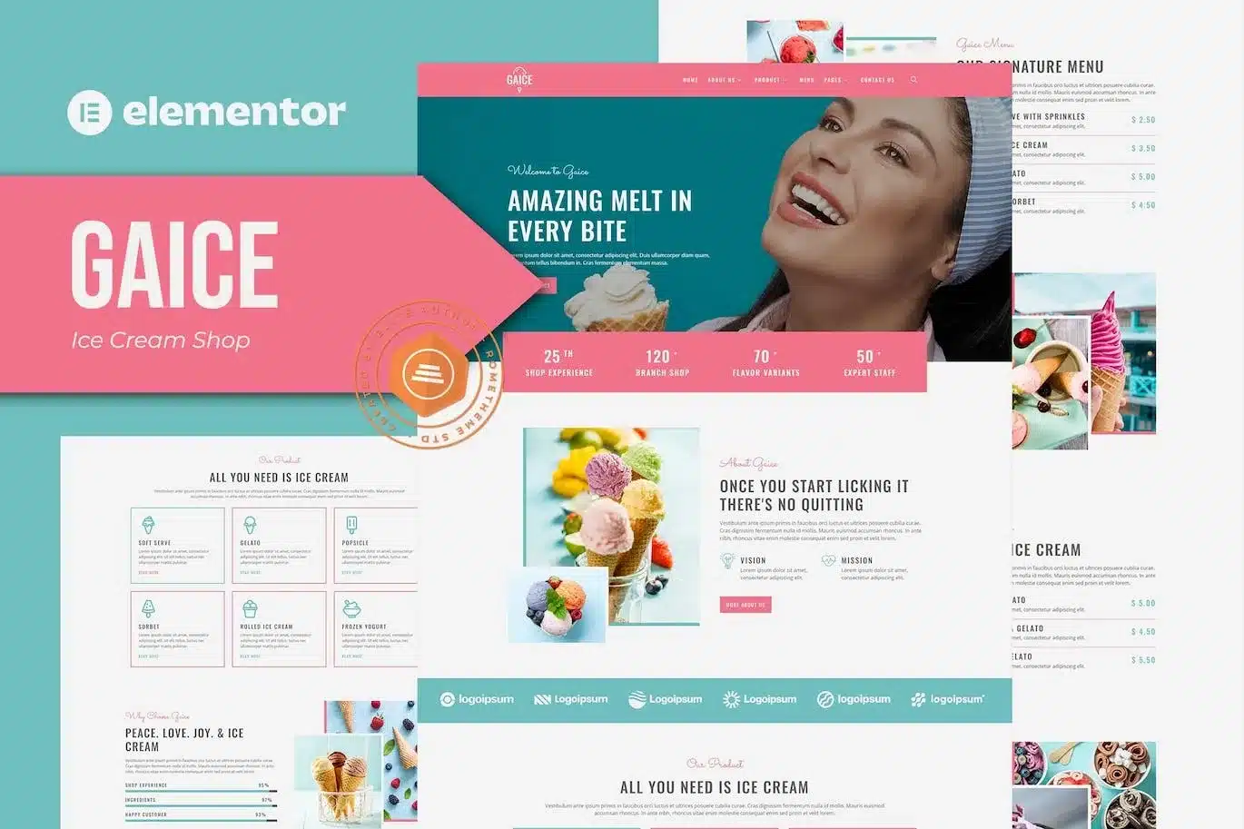 Gaice Ice Cream Shop Elementor Template Kit