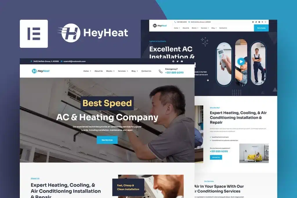 Heyheat Air Conditioning Services Elementor Template Kit