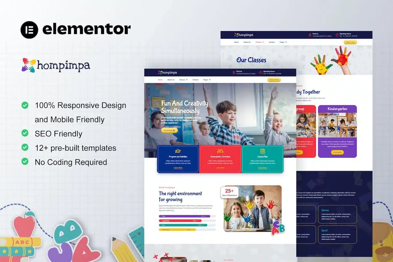 Hompimpa Kindergarten & Child Care Elementor Template Kit