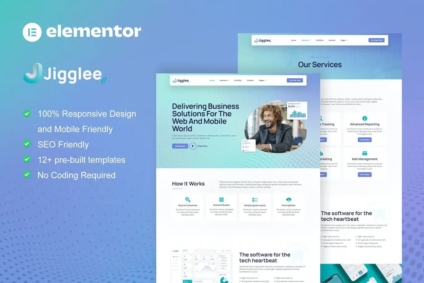 Jigglee Tech Startup Business Elementor Template Kit