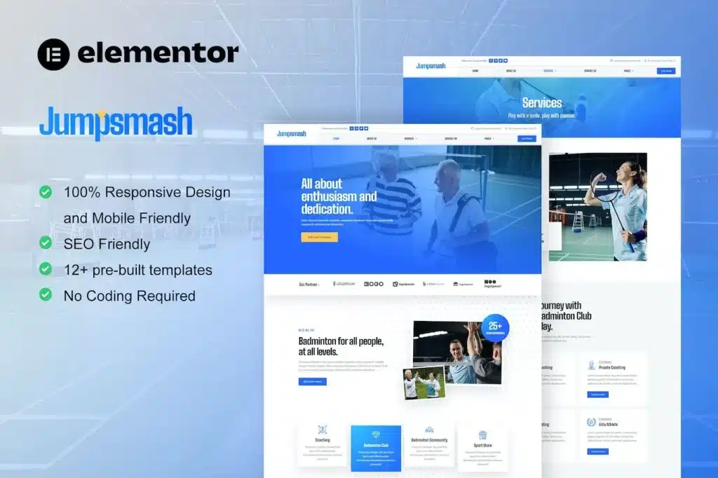 Jumpsmash Badminton Club & Sport Community Elementor Template Kit