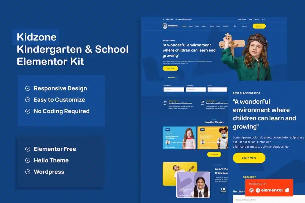 Kidzone Kindergarten & School Elementor Template Kit