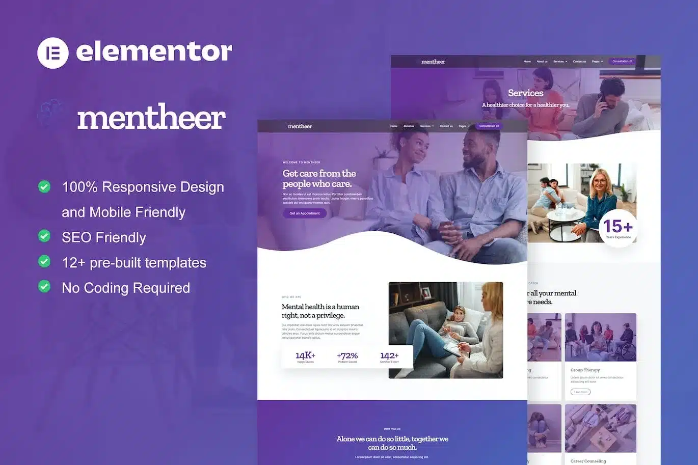 Mentheer Mental Health Therapy Elementor Pro Template Kit