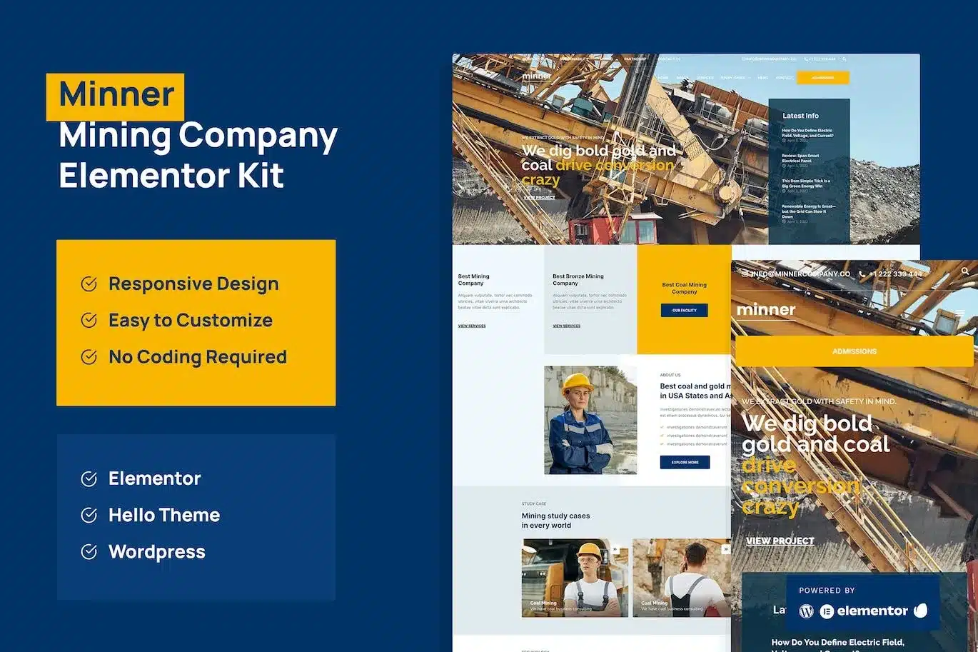 Minner Construction & Building Elementor Template Kit