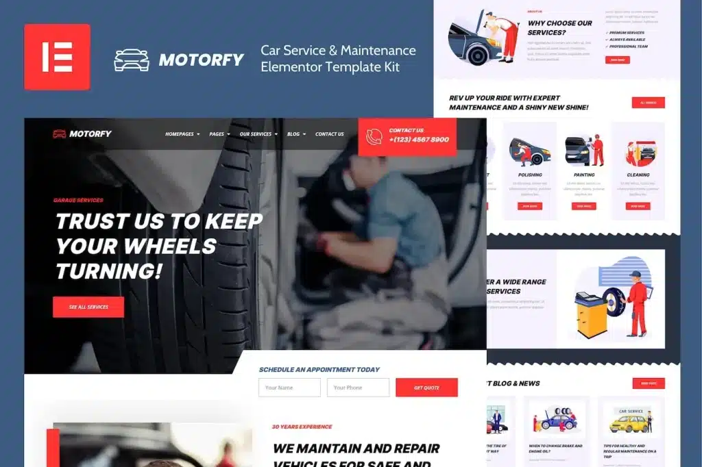 Motorfy Car Service & Maintenance Elementor Template Kit