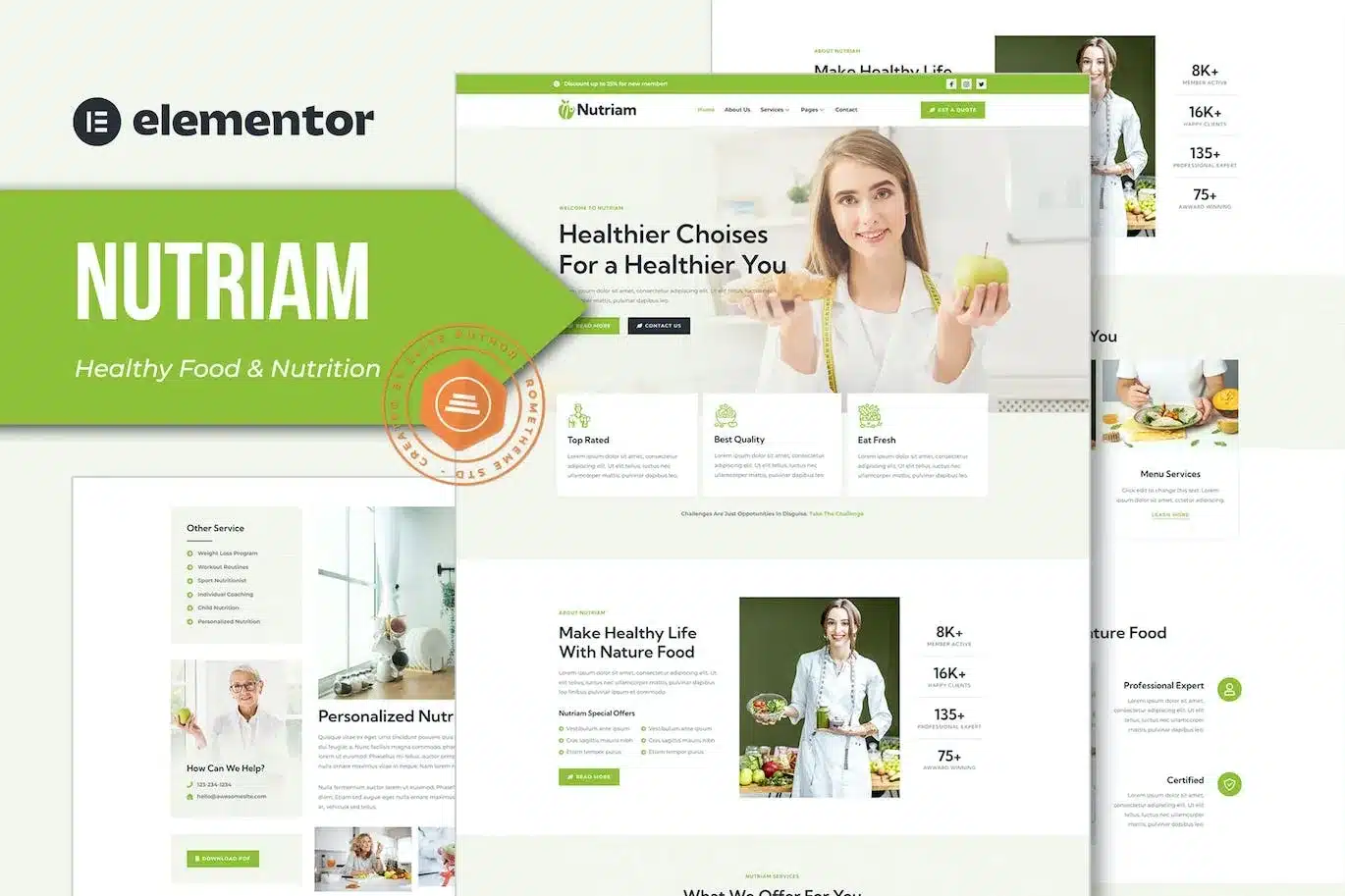 Nutriam Healthy Food & Nutrition Service Elementor Template Kit