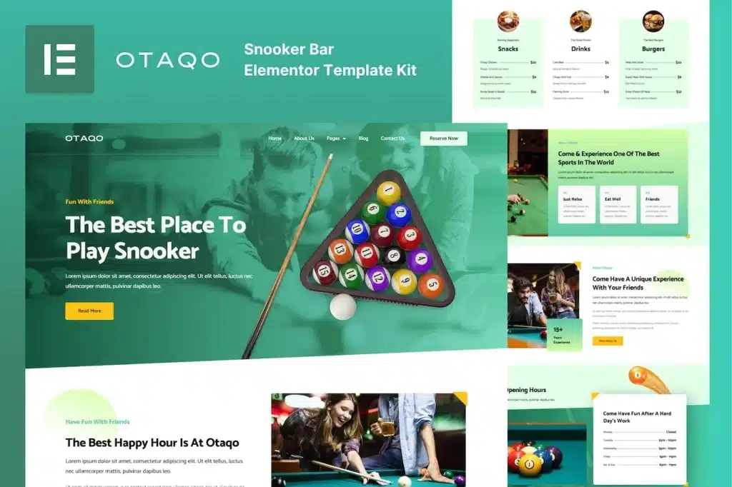 Otaqo Snooker & Pool Bar Elementor Template Kit