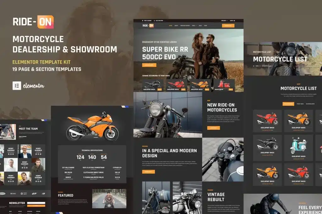 Ride On Motorcycle Dealership Wordpress Elementor Template Kit