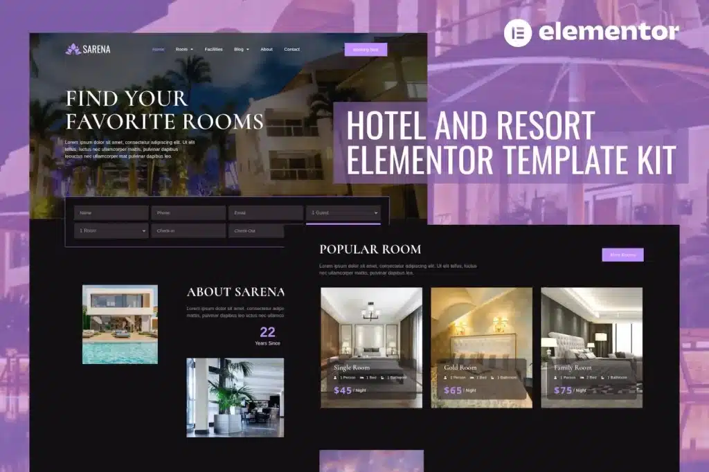 Sarena Hotel & Resort Elementor Template Kit