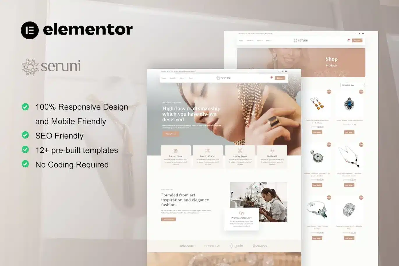 Seruni Jewelry Store Woocommerce Elementor Pro Template Kit