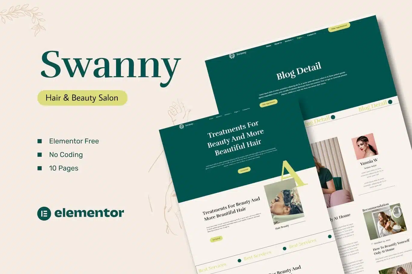 Swanny Hair & Beauty Salon Elementor Template Kit