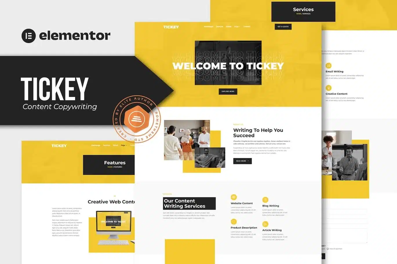 Tickey Content Copywriting Services Elementor Template Kit