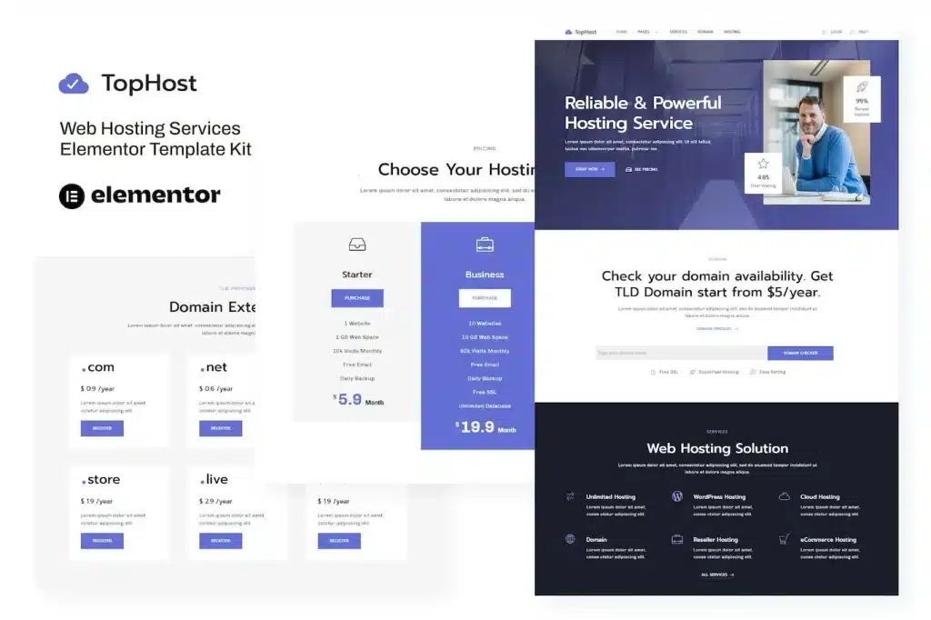 Tophost Web Hosting Services Elementor Template Kit