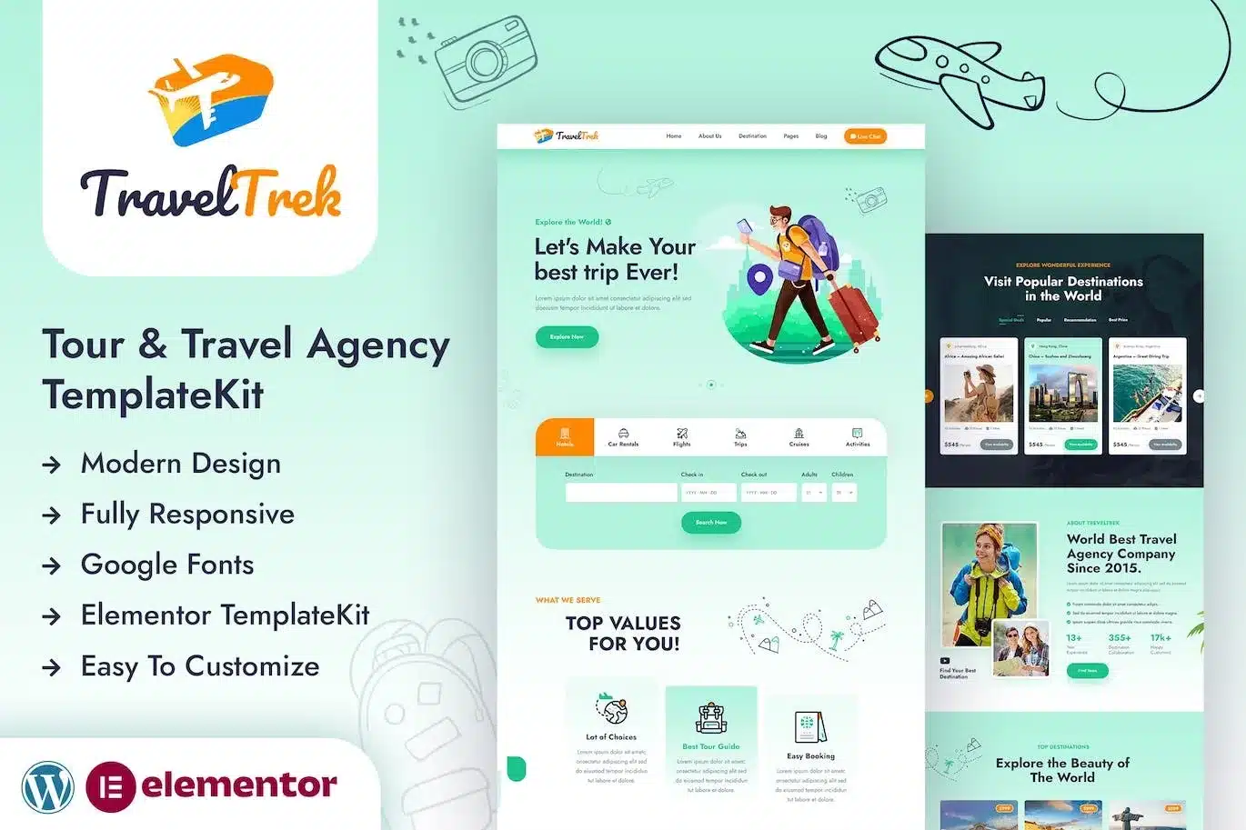 Travel Trek Tour And Travel Agency Elementor Template Kit