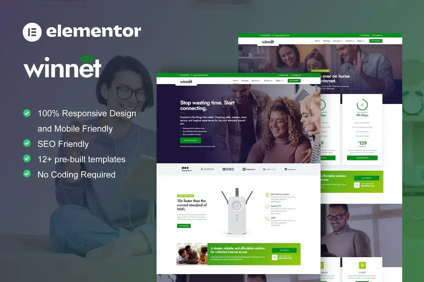 Winnet Broadband & Internet Service Provider Elementor Template Kit