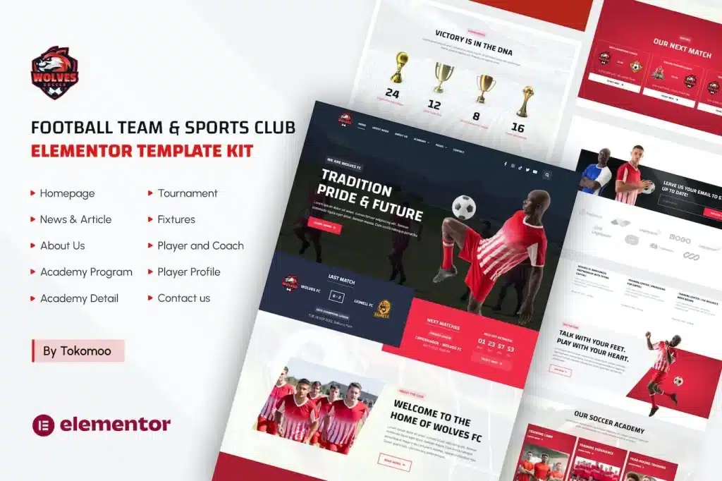 Wolves Football Team & Sports Club Elementor Pro Template Kit