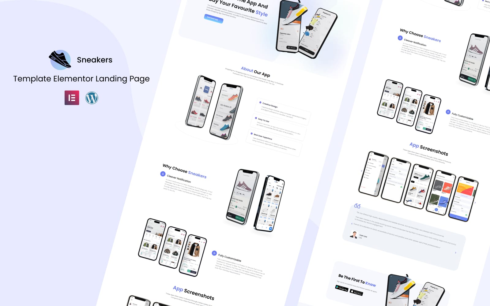 Sneakers App - App landing page Elementor Landing page Template