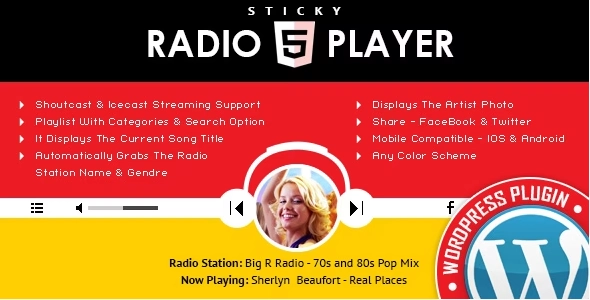 Sticky Radio Player - Full Width Shoutcast and Icecast HTML5 Player